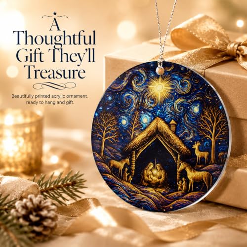 Christmas Ornaments 2026, O Holy Night, Beautiful Starry Night Nativity Scene Christmas Ornament, Baby Jesus Christmas Decorations, Unique Religious Gift, Christian Gifts, Nativity Decor - color: Nativity 3