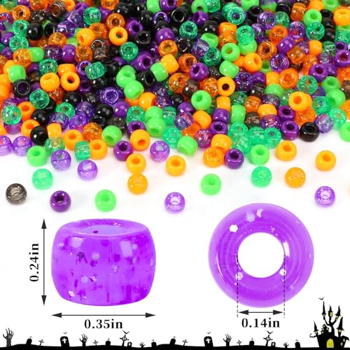 UPINS 1200Pcs Halloween Pony Beads Bulk for Jewelry Making Bracelets - color: Glitter Black Purple Orange Green