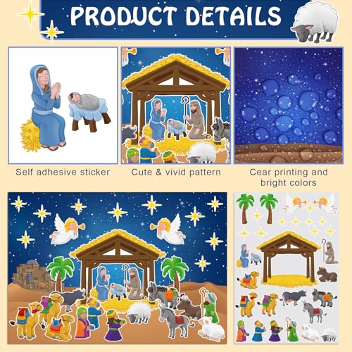 Yexiya 60 Sheets Christmas Nativity Stickers Make a Scene Kit, Cartoon - style: Cartoon