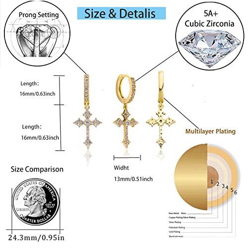 JINAO Cross Hoop Dangle Earrings for Men Women - color: Gold