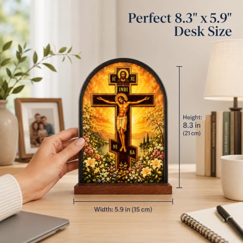 TALPGOD Russian Orthodox Icons of Jesus Christ Stand Catholic Byzantine Crucifix Ornament Statue – Orthodox Cross Acrylic Tabletop Décor for Home Altar & Desk,Christian Gifts for Women & Men - color: Icons