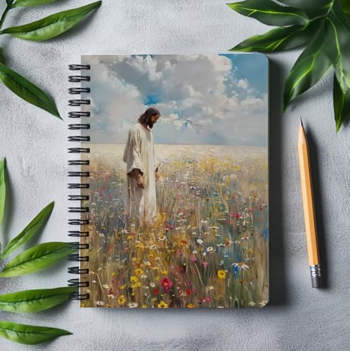 Wildflower Christian Jesus Spiral Notebook, Religious Jesus Journal, Prayer Journal for Woman, Christian Gifts for Women, Bible Journaling Notebooks for Note Taking, 5.5x8.3 Inch - color: white-jesus floral