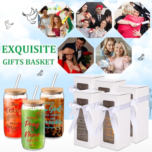 Ziliny 24 Set Thank You Glass Cups 16 oz with Lids Straws Christian - style: Christian