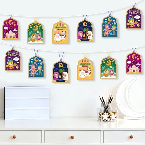 PAIVSUN 24Pcs Ramadan Crafts for Kids, Make You Own Eid Mubarak and Ramadan Kareem Craft Kit, DIY Mosque Scene Religious Sticker Activities Hanging Ornaments for Classroom Party Favor Supplies - style: Ramadan