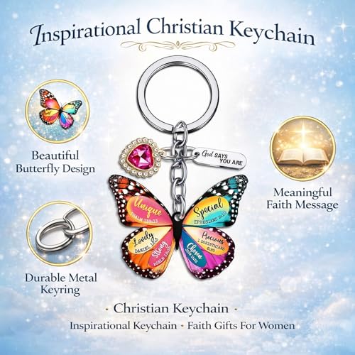 Christian Butterfly Keychain for Women Inspirational Faith Keyring with Gift Box Religious Gifts for Mom Daughter - style: Style6