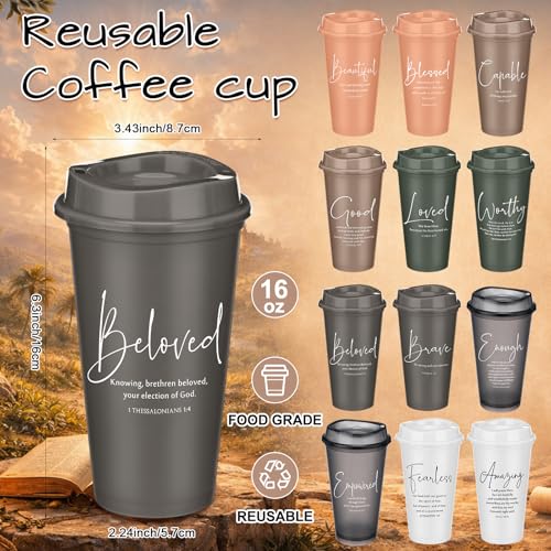 FoldTier 12 Pcs Church Gifts Inspirational Christian Coffee Cups Bulk Religious Gifts 16 oz Reusable Plastic Bible Verse Tumbler with Lid Straw Scripture Drinking Cup(Morandi Color) - color: Morandi Color