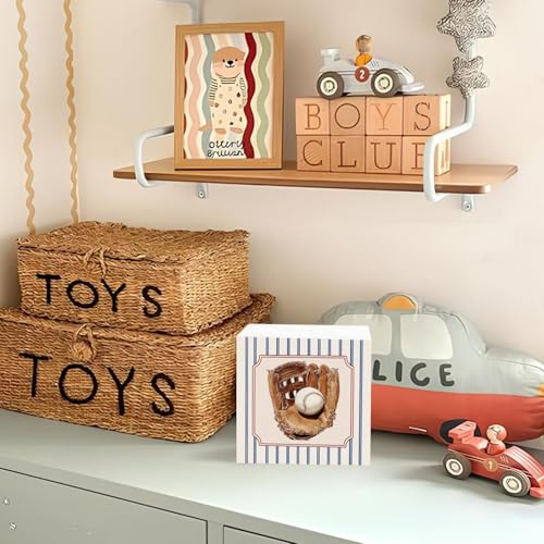Lacama Vintage Baseball Boys Room Sign Decor, Vintage Red and Blue Decorations Gift for Toddler Little Boy Room Desk Shelf 5x5 Inches - color: Baseball (5x5)