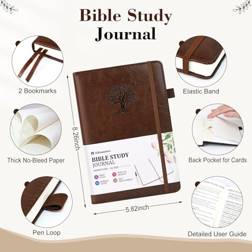 Leather Bible Study Journal Scripture Notebook - Christian Note Taking Kit with Guided Prompts - Inspirational Religious Gifts - Faith Based Stationery Accessories for Church, Small Group (Vintage Brown) - color: Vintage Brown