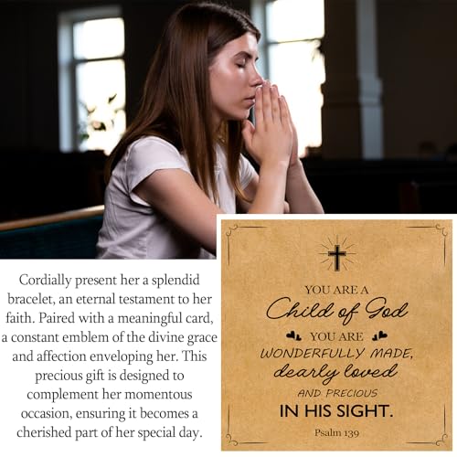Christian Cross Bracelet for Women Girls, Adjustable Stainless Steel Beaded Cross Bracelets, First Communion Confirmation Easter Religious Bapstim Natural Gemstone Jesus Bracelet Gifts for Her - style: Child of God