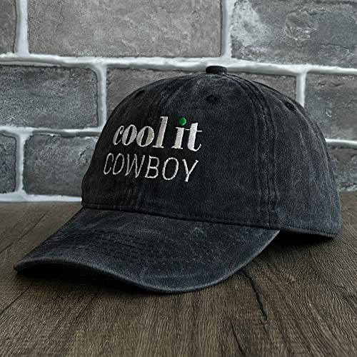 Best Cool Dad Hats for Men Women Baseball Cap - color: Cool It Cowboy (Washed Black)