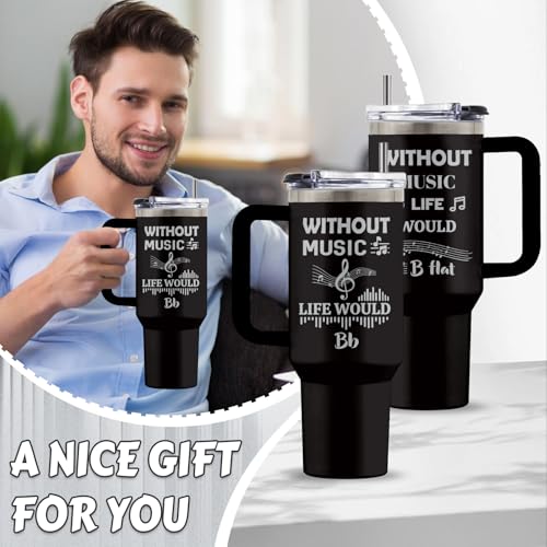 Music 40oz Tumbler, with Handle Straw, Stainless Steel Coffee Cup - color: Music Laser