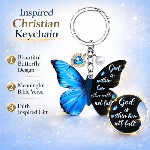 Christian Butterfly Keychain for Women Inspirational Faith Keyring with Gift Box Religious Gifts for Mom Daughter - style: Style3
