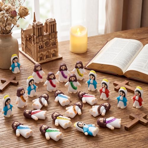 ACOCO 60 Pack Mini Jesus and Virgin Mary Figurines Bulk, Multicolor - color: 40 Jesus & 20 Virgin Mary