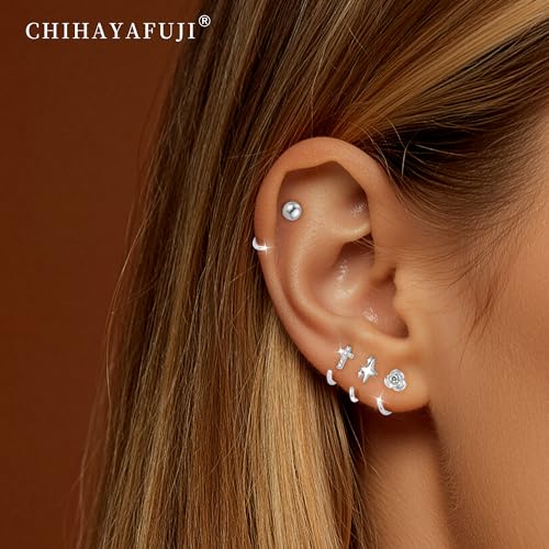 8 Pairs Half Hoop Earrings Cartilage Helix Open Backless Earrings for Women 14K Gold/Silver Plated Hypoallergenic Cubic Zirconia Poke Free Sleep Everyday Jewelry Gifts - color: SilverA
