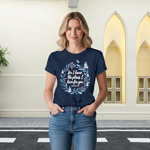 LBP Womens Christian Wildflowers Shirts Grow in Grace Shirt Bible Verse Faith-Based Tee Tops - color: Blue1, size: Medium