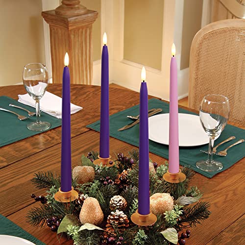 Stmarry Flameless Advent Candles, Set of 4 - Flickering LED Flame, 11 Inch Taper Candlesticks, Remote Controlled, Purple and Pink for Christmas Wreath - color: Purple and Pink
