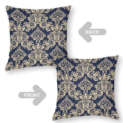 Blue Damask Throw Pillow Cover Vintage Classic Luxury Oriental Damask Floral Couch Sofa Pillowcases Gold and Navy Blue Gothic Bohemia Flowers Pillows Cushion Case for Bed Chair 18x18inch - color: Damaskblack-18