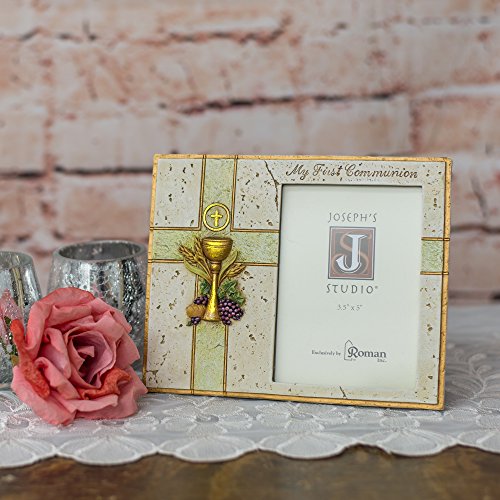 Roman Joseph's Studio Inc., My First Communion Frame for 3.5" x 5" Photo, First Communion Collection, Vertical Tabletop or Desk Display - 7.5" H, Resin and Stone, Decorative
