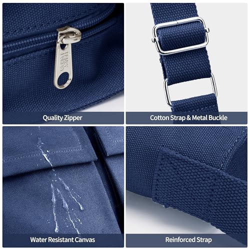 KALIDI Canvas Tote Bag Zipper Large Crossbody Shoulder Bag Messenger Bag - color: Upgraded Deep Blue