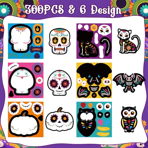 Haooryx Sugar Skull Sticker Rolls - 300Pcs Day of The Dead DIY Stickers - style: Day of The Dead 1Roll