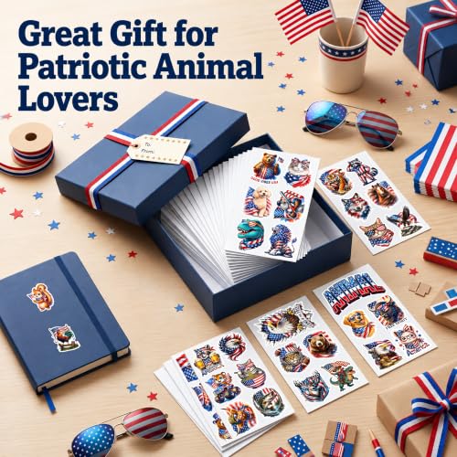 50 PCS Patriotic Animal Stickers Pack, Independence Day US Flag - color: Us Flag Stickers