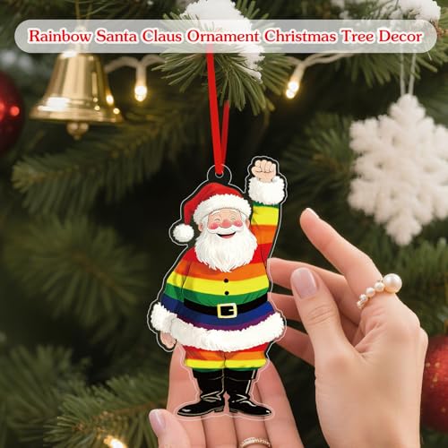 D4DREAM Rainbow Christmas Ornaments - Acrylic Rainbow Santa Ornament for LGBTQ Gay Pride Hanging Christmas Ornament for Pride Party Gifts Xmas Tree Home Decor - color: C