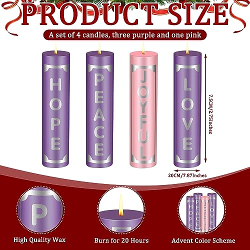 4 Pcs Advent Candles with Words Cylinder Christmas Advent Candle 2 x 8 Inch - size: 2 x 8'', style: Cylinder