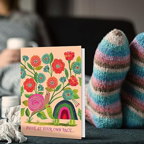 Tree-Free Greetings "Pace Yourself Snail and Turtle Get Well Card - 1 Recycled 5x7 Card & Matching Envelope, Thick Cardstock, Sustainably Made in USA - Encouraging Nature and Animal Theme - color: Your Own Pace