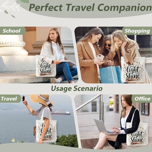 Tote Bag for Women,Shoulder Bag for Work Beach Travel and Shopping Grocery Jesus FBD - color: Let Your Light Shine Bible Verse