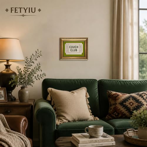 Couch Club Wall Art Green Ticket Stub Wall Decor Retro Gold Framed 8x10in - color: Couch club, size: 10"L x 8"W