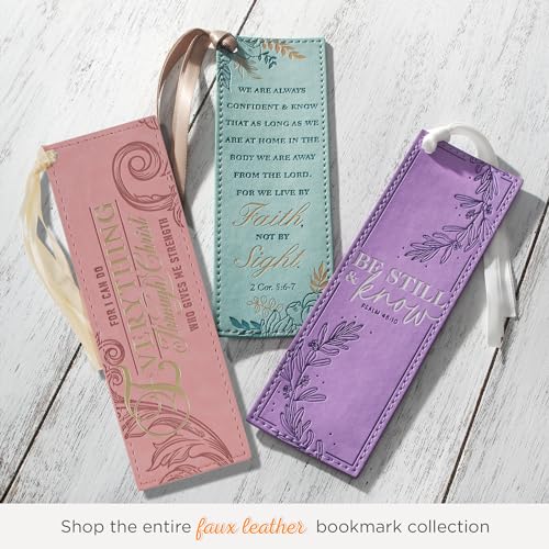 Christian Art Gifts Faux Leather Bookmark: Everything Through Christ - color: Pink/Through Christ