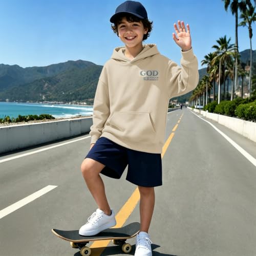 Fkatuzi Christian Graphic Hoodies For Boys Jesus God Is Good Hoodie Kids Faith Verse Bible God Religious Beach Pullover Tops - color: Apricot, size: 7-8 Years