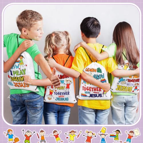 Kacctyen 24 Pcs Religious Drawstring Backpack Christian Learn Grow Pray Together with Jesus Drawstring Bags Verse Bible Easter Gift Bags for Vbs Sunday School Church Graduation Christmas Party Favors