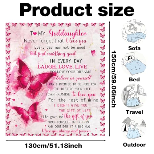 Goddaughter Gifts from Godmother Godfather, God Daughter Soft Flannel Blanket, Baptism Gifts for Girl, First 1st Communion Birthday Gift for Girls Goddaughter Soft Throw Blankets 50" X 60" - color: Pink-goddaughter Gifts