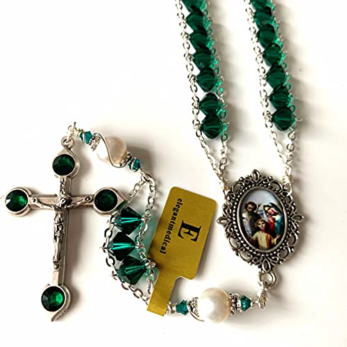 elegantmedical Ladder to Heaven Green Crystal & AAA10MM Pearl Beads Catholic Rosary Cross crucifix Necklace gift