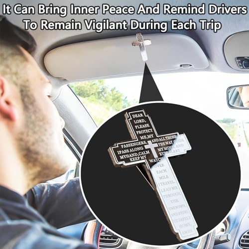 2PCS Cross Car Sun Visor Clip, Christian Prayer Visor Clip for Daily Driving, Religious Car Charm Gift for Drivers and Loved Ones, Silver - color: Silver