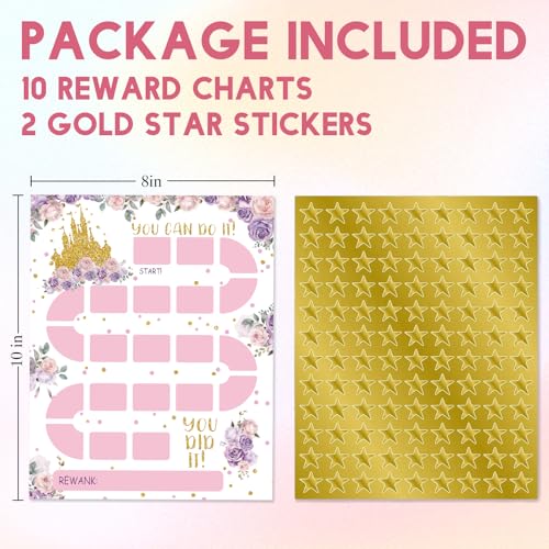 10 Reward Chart with 206 Golden Star Stickers-Flower Castle Theme- Incentive Chart, Chore Chart,Positive Behavior Routine Chart for Kids,Toddler Homework Assignments, Attendance(8X10")-Chart-A03 - color: Jlb 3
