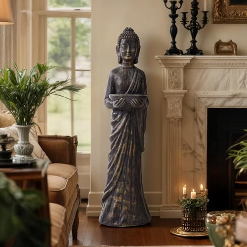 42" Buddha Outdoor Statue, Zen Meditative Figures, Gold-Black Finish - color: Antique Finish-42"