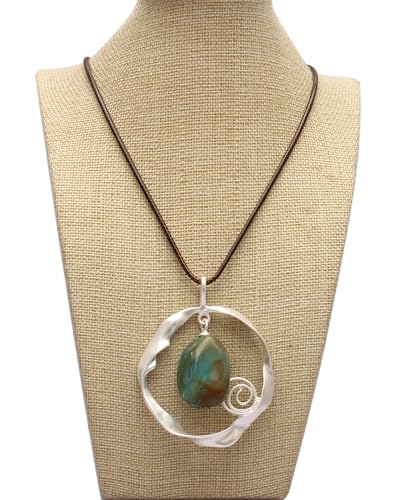 Leather Necklace for Women Long Boho Pendant Hippie Choker Necklace Bohemian Layered Leather Rope Wooden Jewelry Gifts - style: Turquoise Stone Necklace