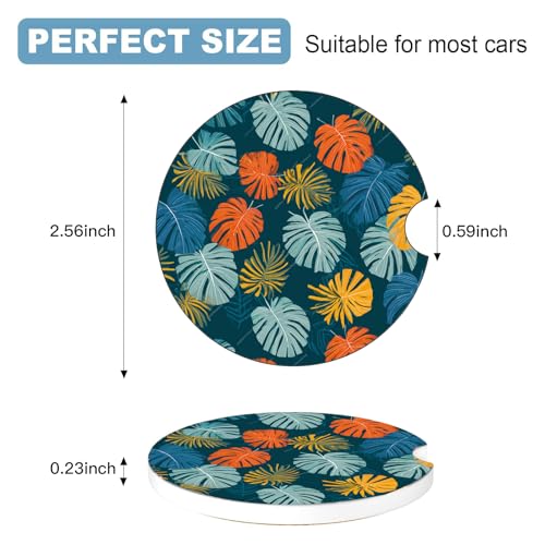 Ceramic Car Cup Holder Coasters Set of 2, 2.56 in Blue Maple Leaf - color: Blue Maple Leaf