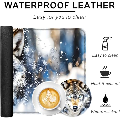 Large Keyboard Mouse Pad Set, Extended Mouse Pad+Keyboard Wrist Rest Support, Memory Foam Ergonomic Easy Typing, 4Pcs (31.5×11.8 in) Desk Pad Set for Office Home,Snowy Wolf - color: Snowy Wolf