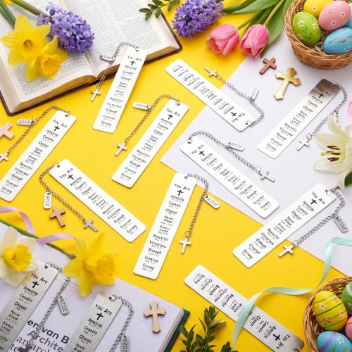 Gueevin 12 Pcs Christian Bookmarks Bulk, Metal Bible Verse Bookmarks with Cross Tassels, Religious Gifts for Baptism, First Communion, Confirmation, Sunday School and Church Events - style: Baptism