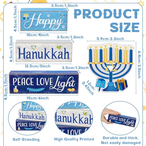 Moucuny 4 Pcs Hanukkah Table Decorations for Home, Wood Menorah Peace Sign - style: Candle
