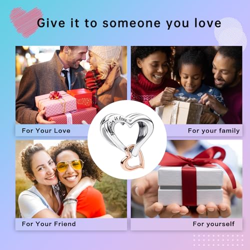 LUXILLA 925 Sterling Silver Charm Golden Family Tree Sparkling Cross Cute Dragon Charms Fits Bracelets Necklace Pendant Bead Jewelry Gift for Women Family Friends - color: Family is Love Charm