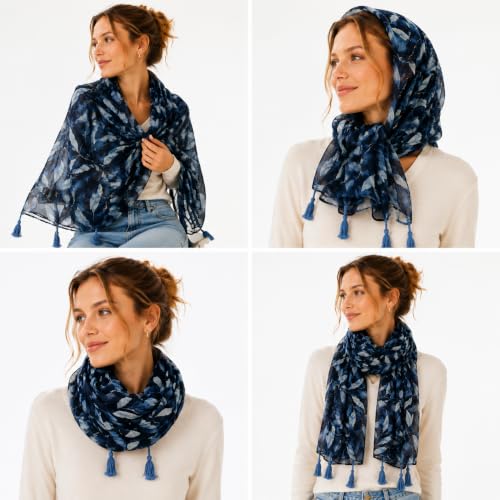 YOUR SMILE Large Boho Scarf for Women Lightweight Floral Printed Scarves Fall Winter Fashion Fringed Shawl wraps - color: 44