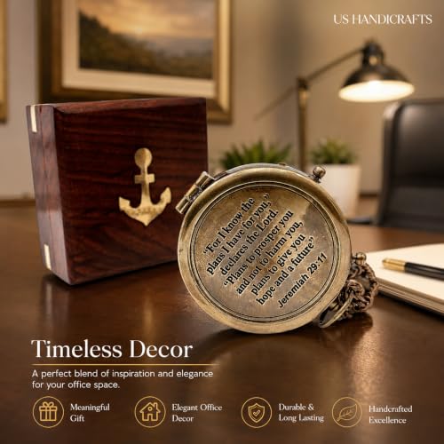 Compass with Wooden Case – Christian Gift for Men, Boys, Baptism, Confirmation & Graduation -Parent (Bronze 2)