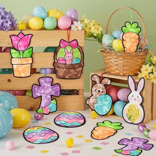Eersida 32 Sets Easter Suncatcher Craft Kit, Easter Window Art Crafts DIY - style: Easter C
