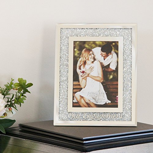 Pavilion Gift Company 85116 Glorious Occasions - Our Engagement White Crystal Mirrored 4x6 Picture Frame,, SILVER - color: SILVER