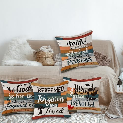 SiuSue (RB) Scripture Art Vintage Flannel Throw Pillow Case, 18 x 18 Inch Set of 4, Christian Decor, Christian Gift, Church Gifts, Inspirational Gift, Cushion Cover for Sofa Couch Bed - color: Christian 1