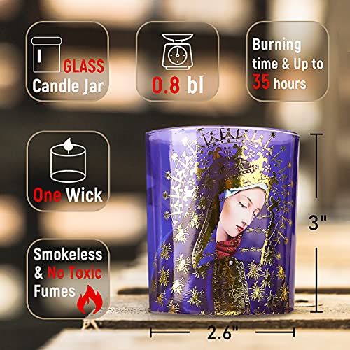 Jar Candles Rosemary Scented Soy Candle Set of 3 Blessed Virgin Mary Devotional Vigil Candles Long Lasting Burn for Catholic Church Home Altar Religious Prayer Spiritual Meditation - color: Religious Theme